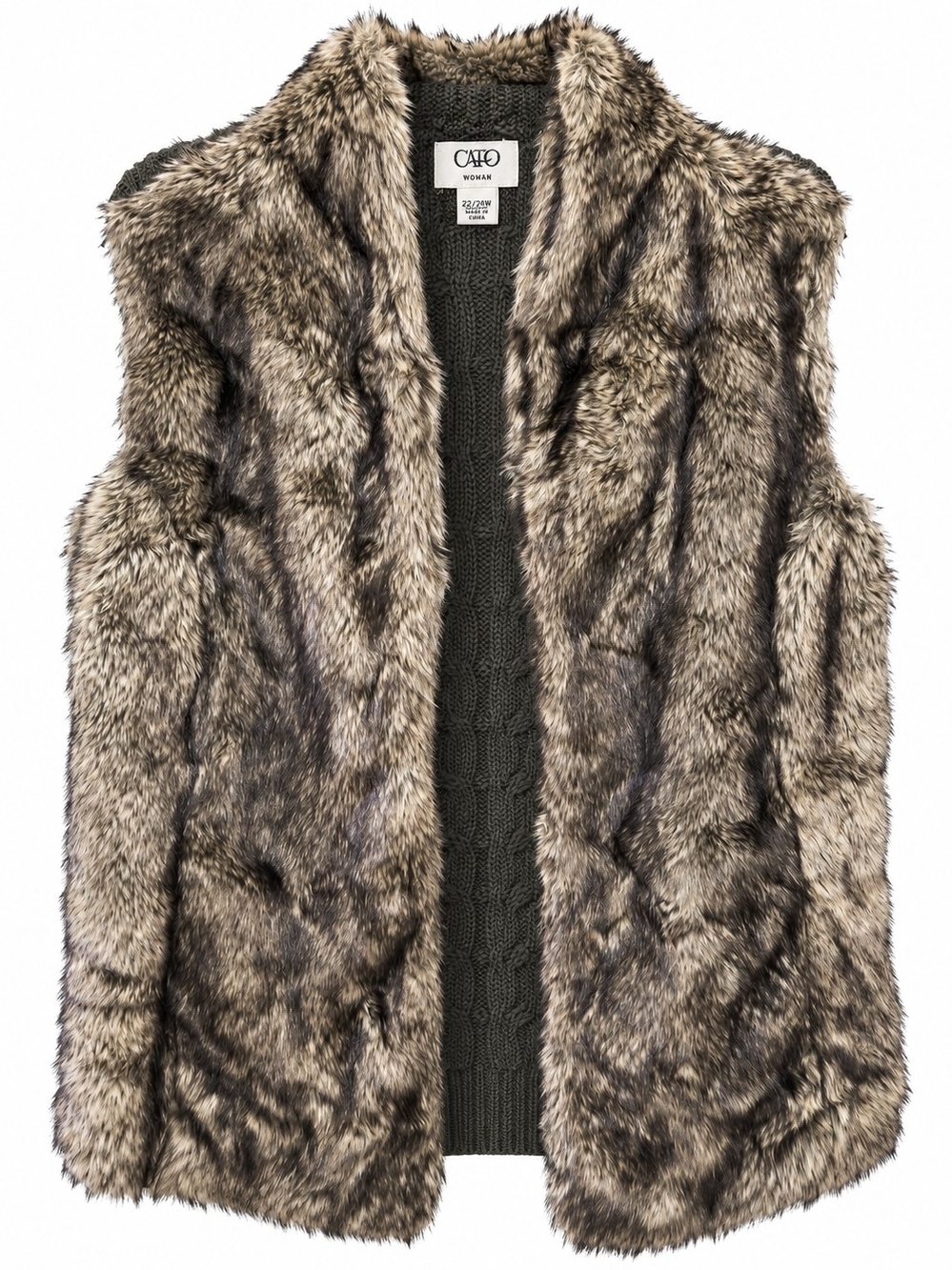 Cato Faux Fur Vest in Brown and Cream Mix